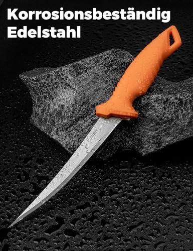 pullther Fishing Angelmesser, 7 Inch/177mm Fischmesser aus Edelstahl mit Rutschfestem Griff, Filetiermesser, Angelzubehör mit Schutzhülle