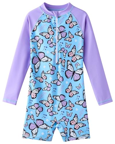 Image of UMELOK Girls Long Sleeve Rash Guard One Piece Swimsuits with UV Protection Sunsuit