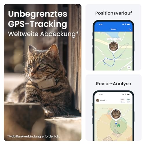 Tractive CAT Mini GPS Tracker für Katzen | Marktführer | Live-Ortung | Positionsverlauf | Gesundheitswarnungen | Aktivitätstracking | Halsband inkludiert | Abo Erforderlich (Braun)