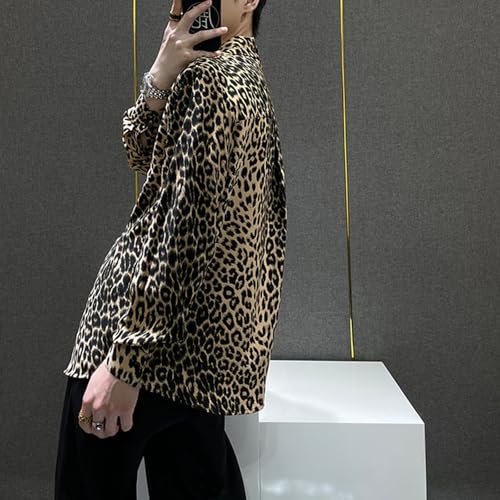 Vintage Long Sleeve Leopard Shirts for Men Spring Summer Thin Fashion Cheetah Button Down Casual Blouse Shirt4