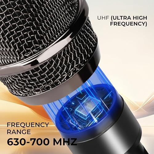 Image of FLYBALL Single UHF Wireless Microphone with Double Antenna Receiver | Handheld Dynamic Mic for Karaoke, DJ, Stage, Church, PA System | Up to 160ft Range, Clear Voice, Plug & Play (SLM 502 HT)