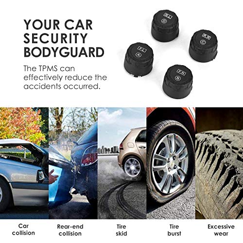 TPMS Tire Pressure Monitoring System with 4pcs External Sensors, Cigarette Lighter Plug Universal Wireless Car Alarm System LCD Display - Thumbnail 3