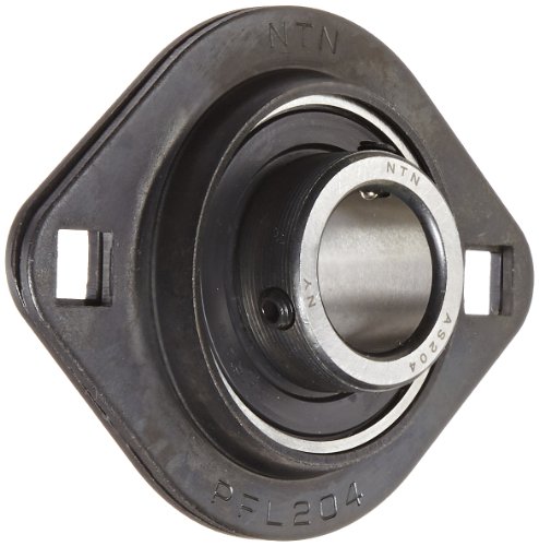 NTN ASPFL204 Light Duty Flange Bearing, 2 Bolts, Setscrew Lock, Non-Relubricatable, Contact Seals, Pressed Steel, Inch, 7-7/8