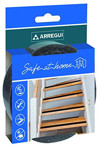 Arregui A-1050050 Antideslizante Negra para Interior y Exterior, Alta tracción Fuerte, Cinta Adhesiva de Seguridad para escaleras, peldaños, 5m x 25mm