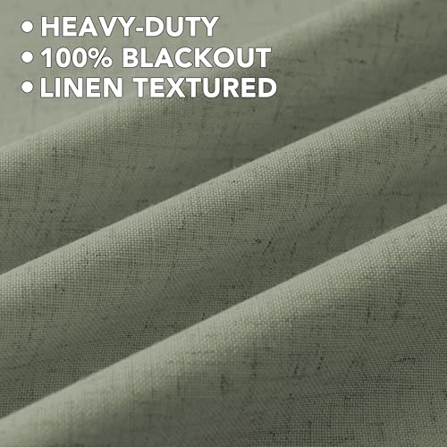 Image of H.VERSAILTEX Linen Curtains 100% Blackout Curtains for Bedroom 120 inch Long Full Light Blocking Nature Linen Blended Window Curtains for Living Room Nickel Grommet (2 Panels, Heathered Dried Sage)