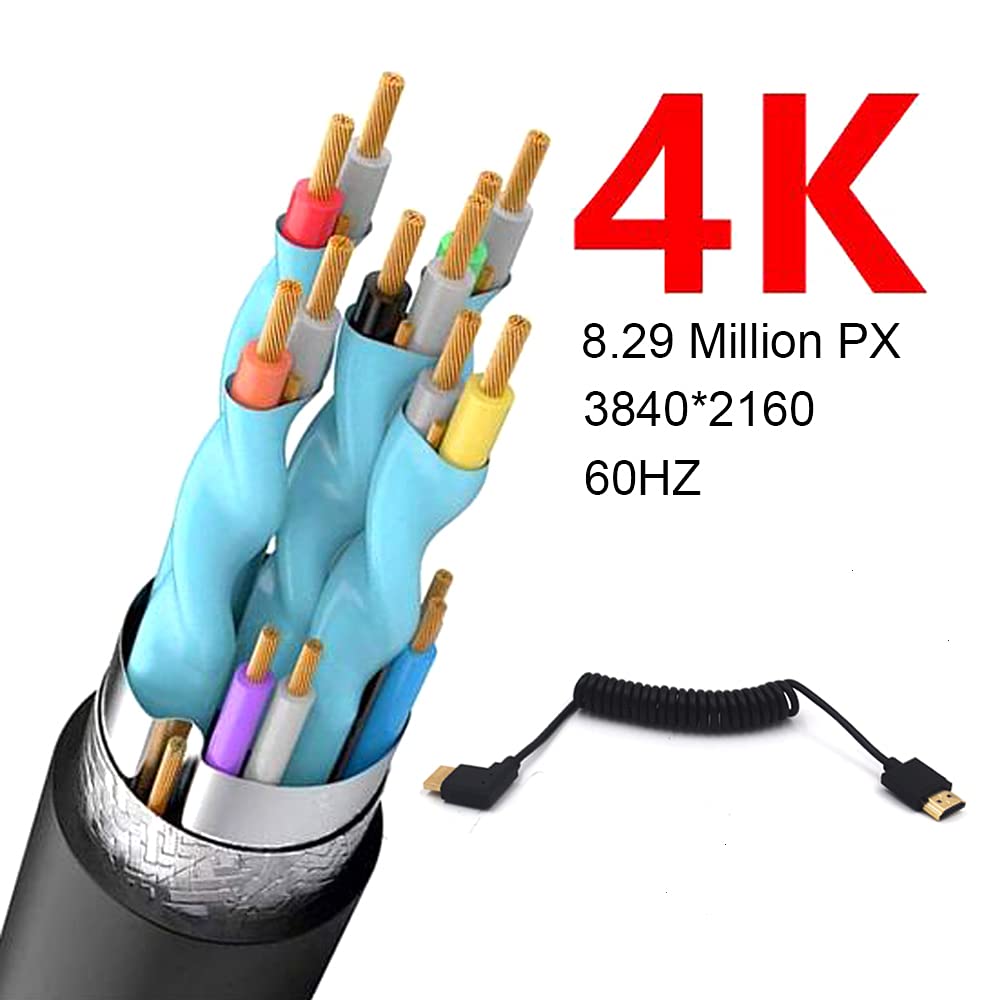 Cavo a spirale HDMI 4K, versione HDMI 2.0, ad alta velocità, 90 gradi verso il basso angolo di 90 gradi HDMI maschio a HDMI maschio, cavo a spirale a molla, 4k 2k 60HZ (angolo superiore)