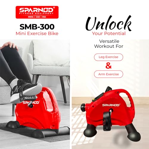 Image of Sparnod Fitness SMB-300 Mini Bike Your Workout Solution for Arms & Feet for Home and Office: Portable Under Desk Pedal Exerciser with Adjustable Resistance & LCD Monitor