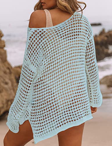 Image of Bsubseach Crochet Cover Up Women Sexy Hollow Out Swim Coverup Summer Outfit | Long Sleeve Beach Cover Up, One Size Fits All, Flattering for All Body Types, Chic Crochet Top, for Vacations & Lounging