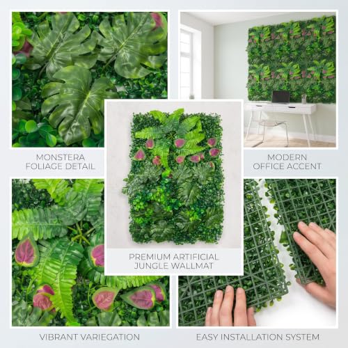 Image of Dekorly Artificial Grass Wall Panels | Indoor Outdoor Decoration | Garden, Floor, Balcony Home Decoration | Vertical Garden Artificial Wall Plants (Monstera Leaf Mat, 58cm x 40cm)