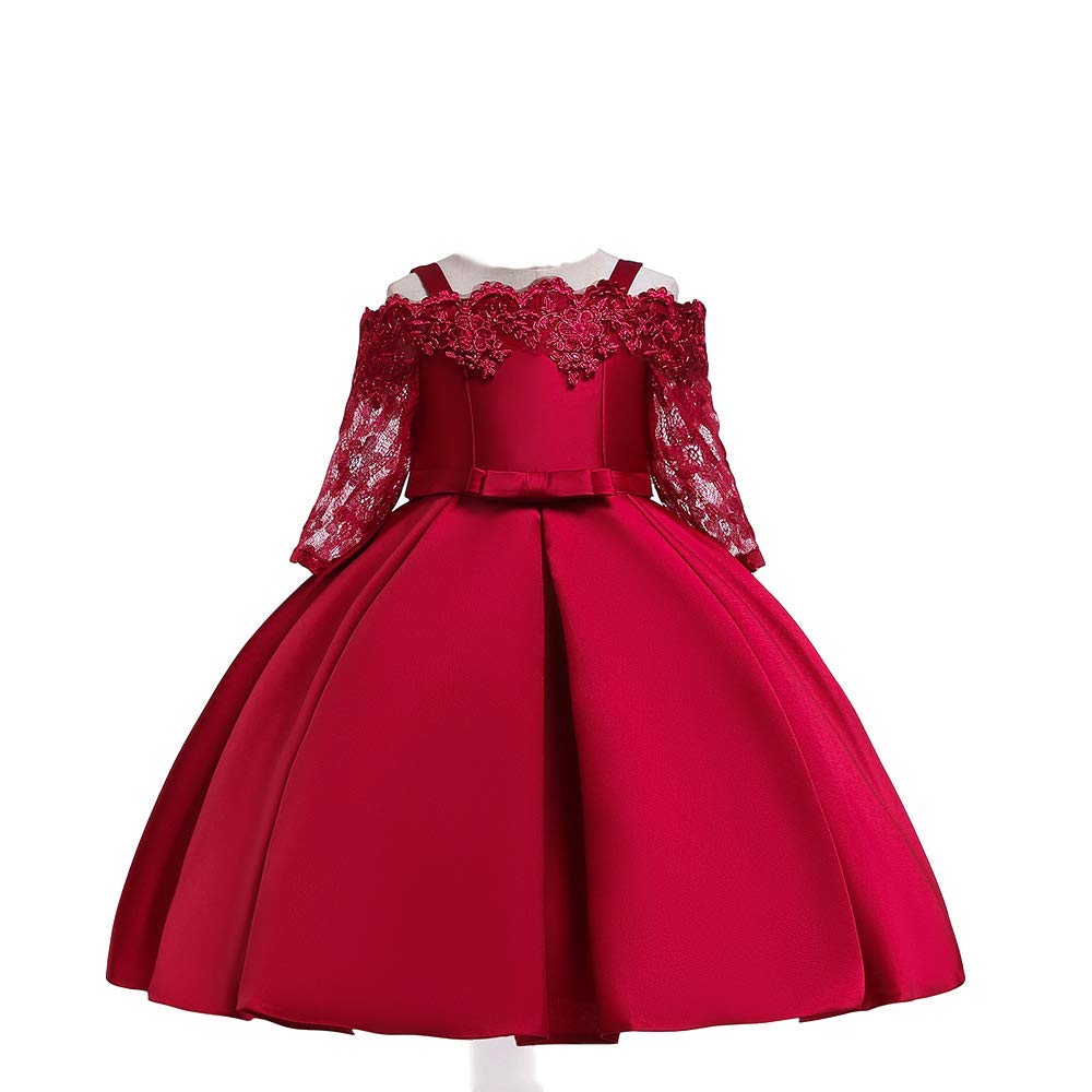 Best Gift Flower Kids Clothing Satin Elegant Lace cutout half sleeve Girls Dresses for Children Princess Party Costumes 3-10 Years