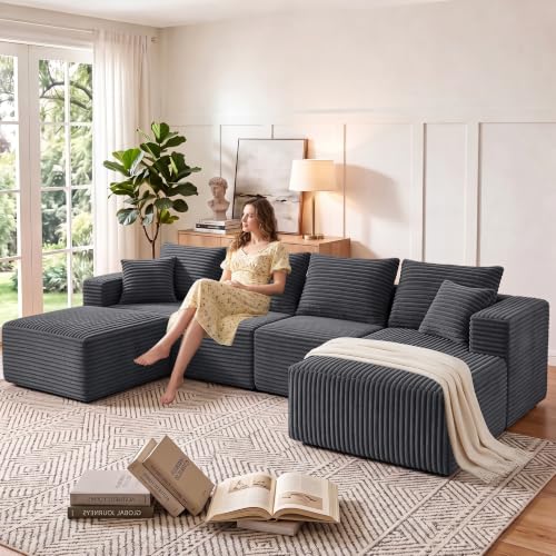 Image of 118 Inch Boneless U-Shaped Sectional Couch, Grey (Right Facing Chaise)