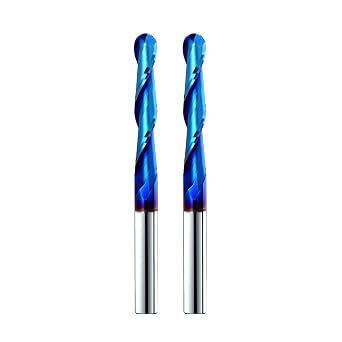 2PCS Ball Nose 0.1 Degree End Mill Cutter CNC Router Bits Spiral Milling Tool with Nano Blue Coating 1/4 Cutting Diameter 1/4 Inch Shank 3 Inch Length STQ222