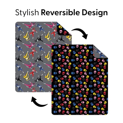 Image of Power Rangers and Helmets Quilted Throw Blanket, Classic Mighty Morphin Helmet Icons, Comfy Throw, Adults Boys Girls, Soft Lightweight Bedding for Bed, or Couch, 60 x 80 Inches
