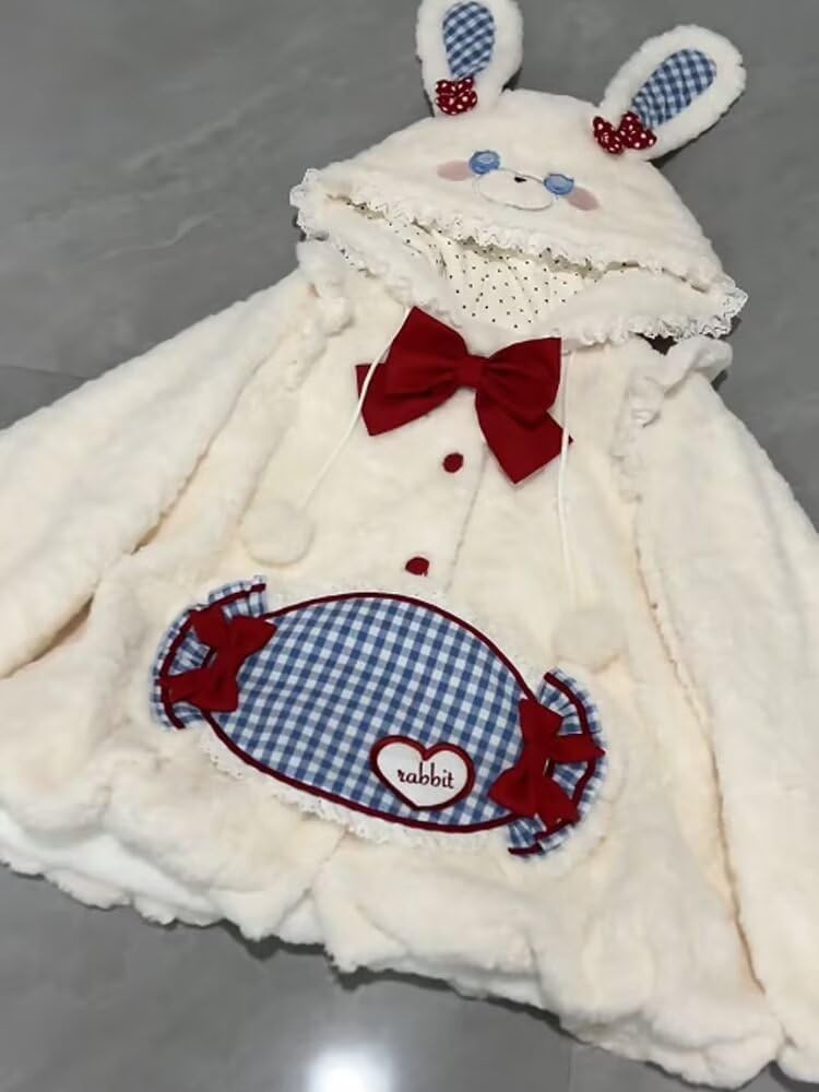 Kawaii bluza z kapturem płaszcz z kapturem dla kobiet nastolatków peleryna polarowa kurtka zimowa ubrania płaszcz sweter