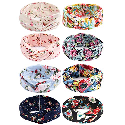 Jaciya Knotted Headbands for Women Turban Headbands for Women Wide Headbands for Women Knot Headbands Luxe Headbands for Women (8 Pack Boho Headbands)