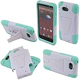 Fincibo (TM) Hybrid Dual Layer Protector Cover Case Gel Silicone With Stand For Motorola Droid Mini XT1030 - White/ Sky Blue
