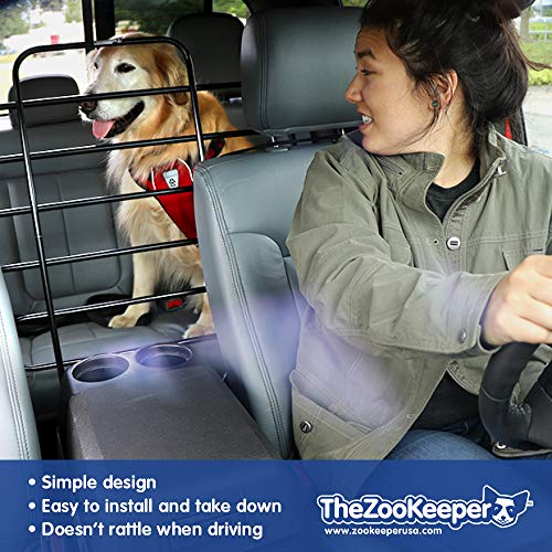 Zookeeper Vehicle Pet Barrier: Adjustable Universal for Cars, Trucks, SUVs - Moves with Your Vehicle Seats. Tilt. Slide. Recline. Easy Install Dog Car Gate - Strong Metal Tubing Gate Divider