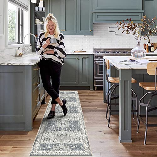 YOUFORTONG 2x7 Runner Rus for Hallways Soft Kitchen Rug Non Slip Rug Runner with Rubber Backing for Bathroom Washable Non Shedding Farmhouse Runner Rug (Grey, 2X7)
