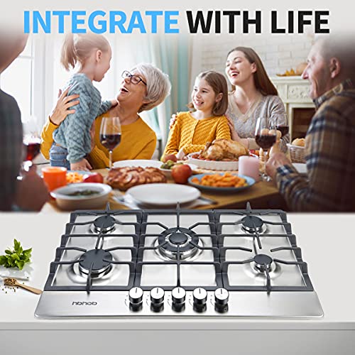 Gas Cooktop, Hbhob 30 Inches 5 Burners Gas Stove Gas Hob Stovetop Stainless 5 Sealed Burners Cast Iron Grates Built-In Gas Stove Top Lpg/Ng Gas Cooktop Thermocouple Protection And Easy To Clean … #TOP2