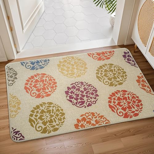 Image of Yellow Weaves 1 Pc Jute Texture Non-Slip Bathmat, Water Absorbent Floor mat, Rugs, Door Mats for Bathroom, Living Room, Bedroom, Entrance, Outdoor, Kitchen, Office (Bohemian Multi)
