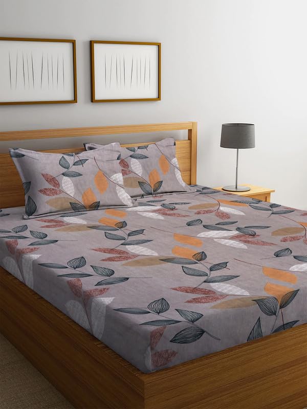 Image of NHD HOME Pure Cotton Flat Double Bedsheets with 2 Pillow Covers | Double Bed Breathable | Wrinklefree | Soft 200tc Supersoft | 228 x 225 Cm| Black Grey White