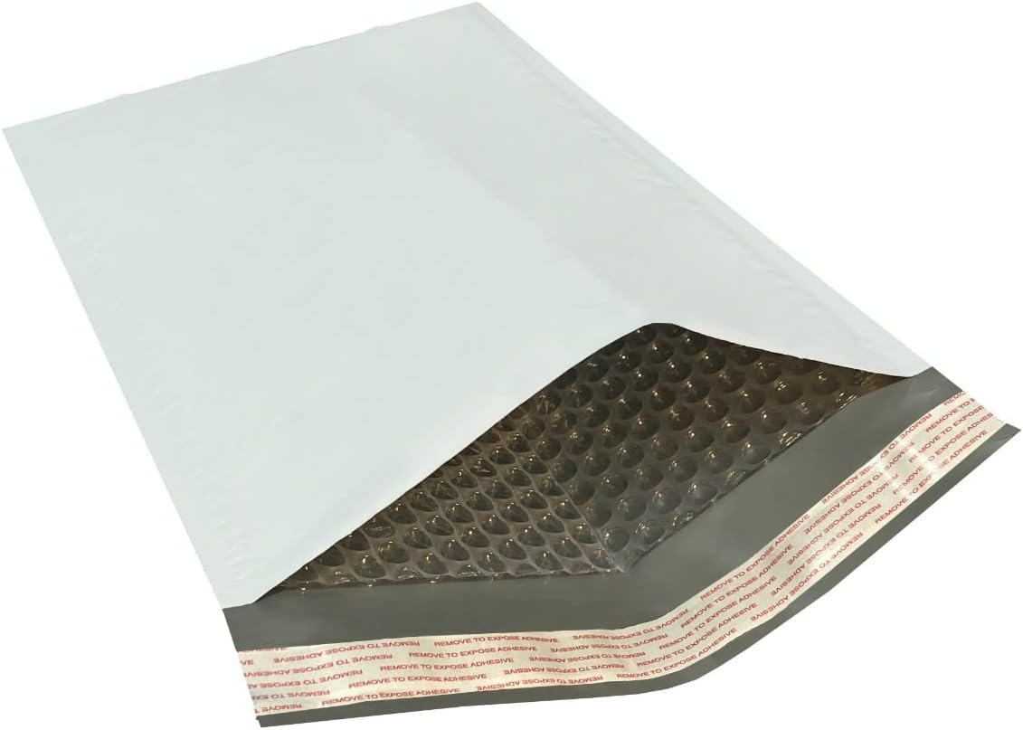 StarBoxes 100 Poly Bubble Mailer Bags 8.5x14.5 - #3 Pouches Envelopes White Self-Sealing (PBM385145100)