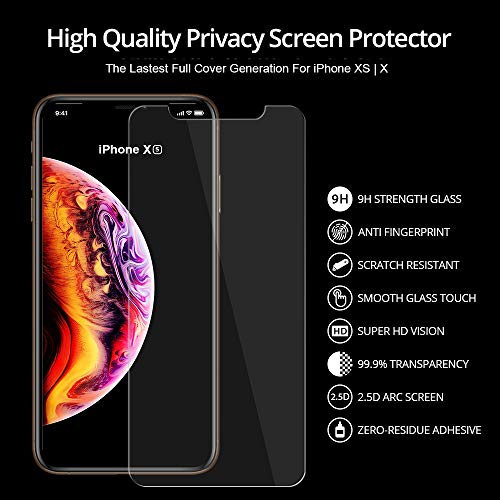 Qeonix Iphone X/Xs Privacy Screen Protector 5.8 Inch, Premium Anti-Spy Real 9H Tempered 3D Glass / Case Friendly, Scratch Proof #TOP4