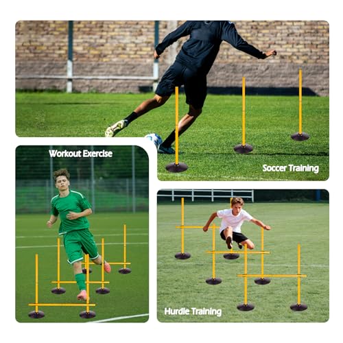 ASENVER 2.6FT Speed Agility Training Hurdles Set Adjustiable Height Jumping Hurdles Soccer Agility Poles for Beginner and Student (Pack of 3, Yellow)