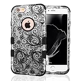 iPhone 6 Case, iPhone 6S Case, JoJoGoldStar Dual Layer Hybrid, Slim Fit Heavy Duty Plastic and Silicone TPU Hard Cover with Stylus and Screen Protector - Silver Lace Swirls