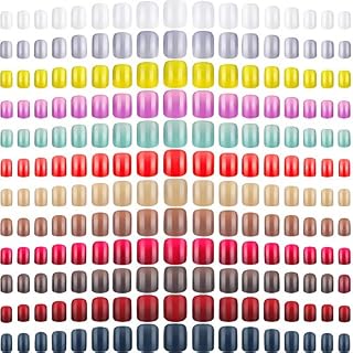 864 Pieces Short Square Press on Nails 12 Colors Medium Ballerina Square Nails Full Cover Glossy Coffin Square Fake Nails Colorful Artificial False Nails for Women and Girls Nail DIY