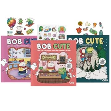 Capa do livro COMBO BOB CUTE - Kit com 3 Livros de colorir para todas as idades: acompanha adesivos e ilustrações originais fofas