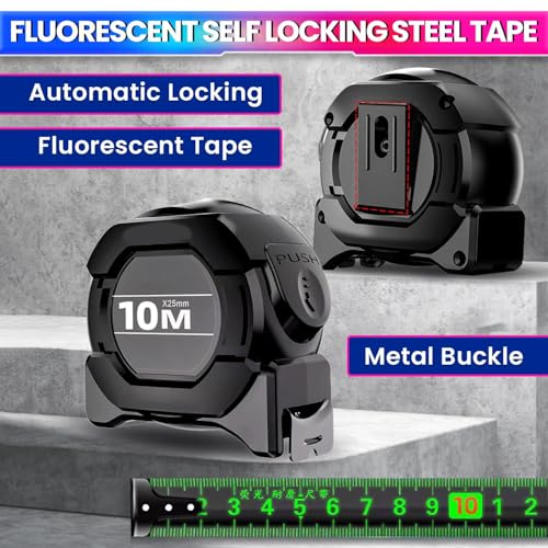 Image of Geek Lab 10 Meter Measuring Tape with Auto-Locking and Retracting Feature, Heavy Duty Unbreakable ABS Case with Belt Clip- One-Man Operation, Measure in Inch & Centimeters.