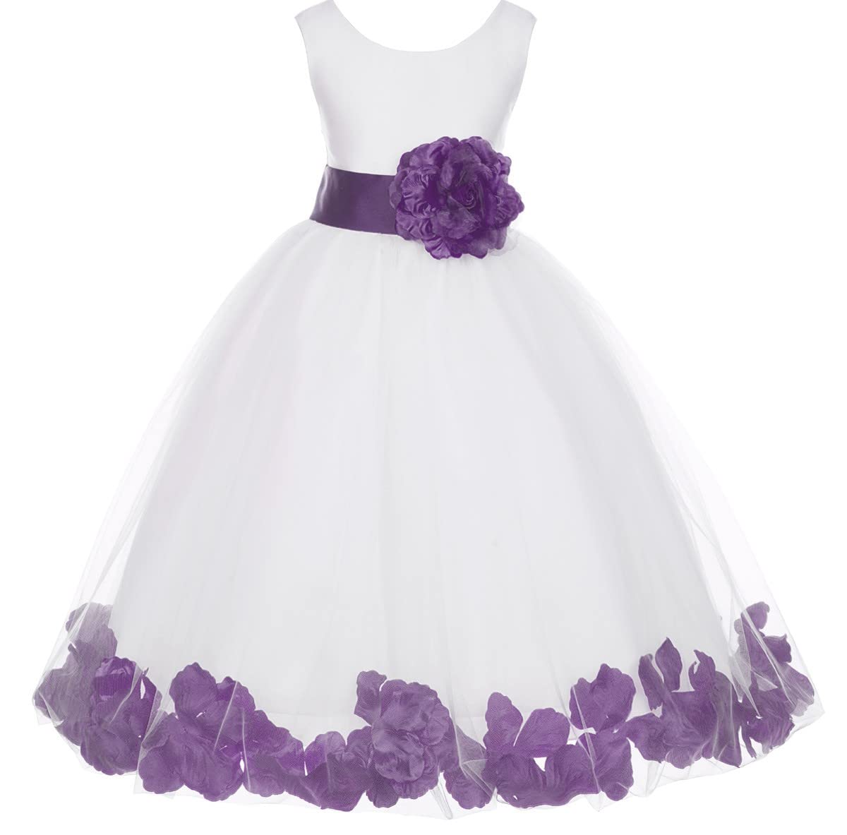 White Tulle Rose Petals Flower Girl Dress Tulle Dress Christening Dress 302T 12