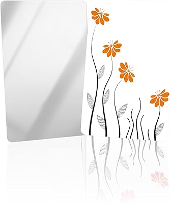 OComster Orange Flower Line Art Print Compact Mirror Bulk 2 Pack Card Mirror, Simple Drawn Spring Floral Small Compact Mirror for Purse, Rectangular Handheld Pocket Makeup Mirror