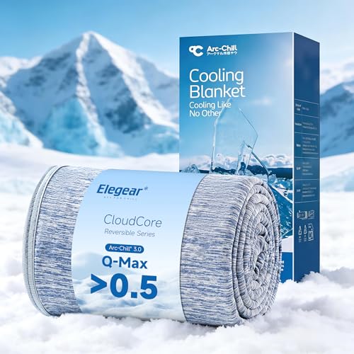 Image of Elegear Arc-Chill 3.0 Cooling Blankets for Hot Sleepers, Cool Throw, Blue | Q-Max>0.5 Cooling Fabric, Absorbs Heat to Keep Body Cool, Breathable Summer Blankets for Night Sweats & Menopause, 51 inchx67 inch