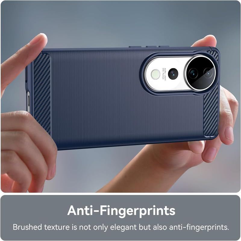 Image of NPRC Hybrid Ultra Slim Protective Case TPU Non-Slip Carbon Fiber Texture Shockproof Case Cover for Vivo V40 5G - Blue