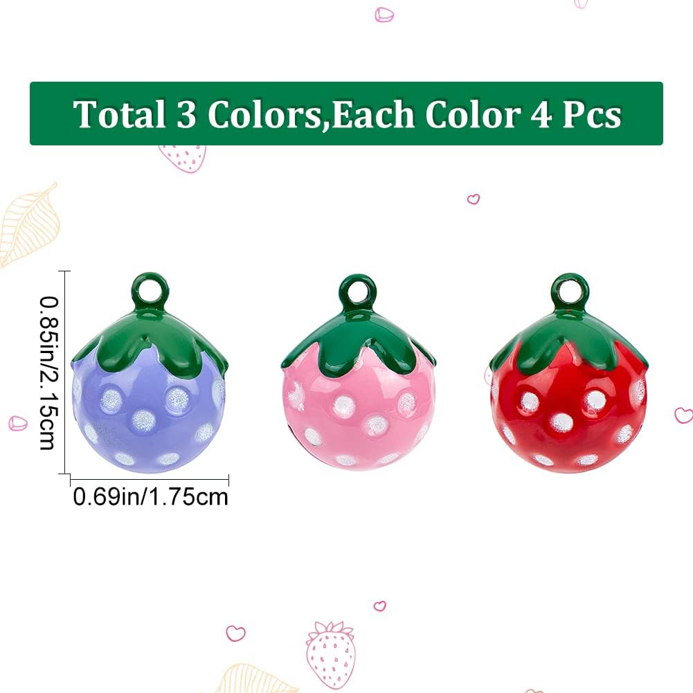 GORGECRAFT 12Pcs Strawberry Bell Mini Pink Strawberry Shape Copper Jingle Bells Baking Painted Brass Bell Pendants Strawberry Charms for Jewelry Making Crafts Festival Party Pet's Necklace