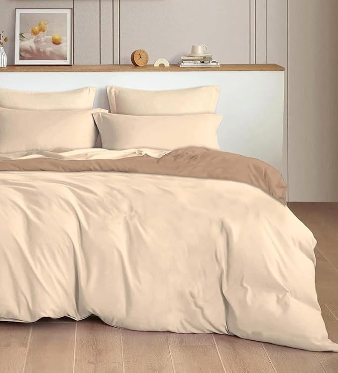 Image of Reversible Plain Glace Cotton Single Bed Quilt Cover /Duvet Cover /Rajai Cover /Blanket Cover with Zipper (60X90 Inches) (Caramel Sands, Double Duvet Cover)
