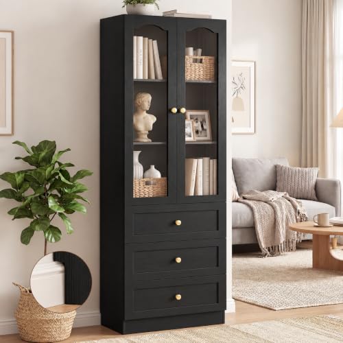 Cyclysio 80 Tall Black Storage Cabinet with Glass Doors