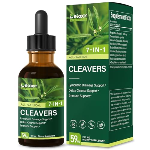 DetoxenNATURE Cleavers Lymphatic Drainage Drops - Cleavers Herb Extract Tincture for Detox Cleanse Support with Dandelion Horsetail. Herbal Supplements for Immune Support w/Elderberry Reishi. 2 oz