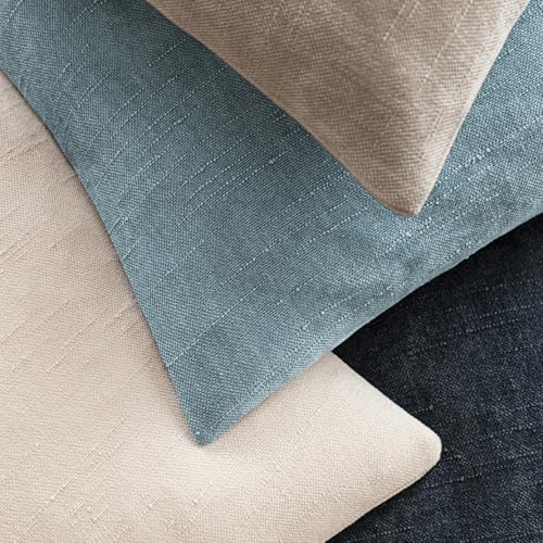 Image of Foindtower Pack of 2 Textured Chenille Throw Decorative Pillow Covers Square Accent Solid Cushion Cover Neutral Farmhouse Pillow Case for Couch Sofa Bedroom Living Room 20x20 Inch,Sky Blue