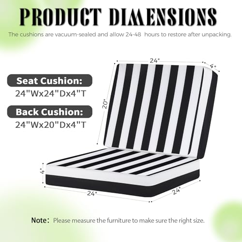 Image of Deep Seat Patio Cushions Set of 2, 24x24 Inch Waterproof & Fade Resistant Outdoor Chair Cushions, Thick Padded Replacement Sofa Cushions for Garden Yard Furniture
