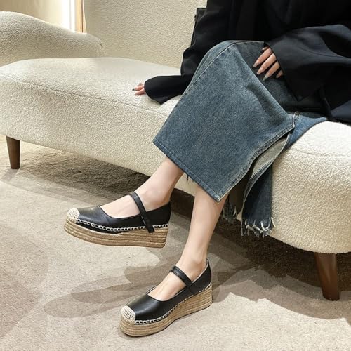 Espadrilles Wedges for Women, Mary Jane High Heels Woven Platform Espadrille Wedge Closed Toe Sandals Summer Flats2