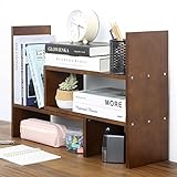 MyGift Adjustable Brown Solid Wood Desktop Storage Organizer Display Shelf Book Rack, Home Office...