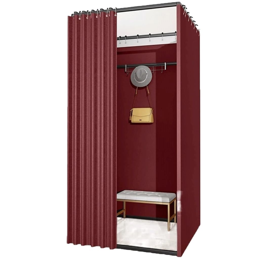 Square Fitting Room with Curtain Portable Clothing Store Cabin for Temporary Lockers Dressing Room (Red 100x100x200cm)