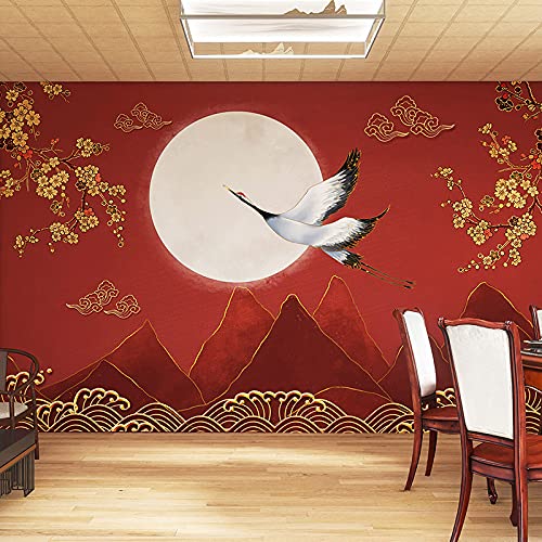Tapete Gewohnheit Des Wandbildes 3D - Kran Im Chinesischen Stil Und Verheißungsvolle Wolken Tapete Für Restaurant Shop Industrial Decor Blackboardselfie Hintergrund Tapete 3D, 200Cm (H) ×300Cm (W) Cover