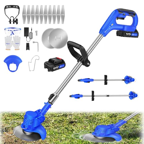 Akku Rasentrimmer mit 1500mAh Akku und Ladegerät, Bürstenloser Akku Freischneider Elektro Motorsense Freischneider Akku für Outdoor, Hof, Rasen, Gärten, Verstellbarer Teleskop-Führungsholm