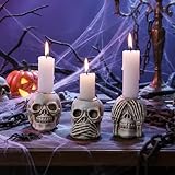 Helloween Skull Candle Holder Set of 3 Skeleton Head Candlestick Holders,Resin Skull Decor for Home Tabletop Spooky Theme Party Decor Supplies