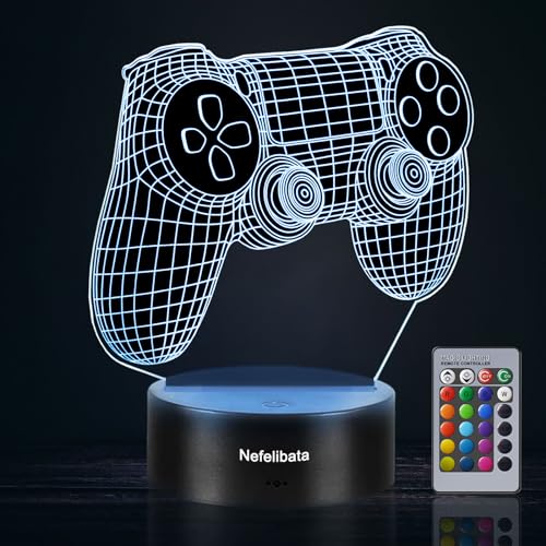 Nefelibata Gamepad 3D Nachtlicht Illusion Lampe Gamer Deko Lampe mit 16 Farbwechsel und Fernbedienung Gaming Zimmer Deko PS4 Licht Geburtstagsgeschenk für Jungen und Mädchen