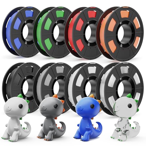 CREALITY 250g PETG Filament Bundle, 8 Colors Total 2kg, 1.75mm 3D Printer PETG Filament, Perfect for Small Project and Children Creation, Black+White+Grey+Tansparent+Red+Blue+Green+Orange